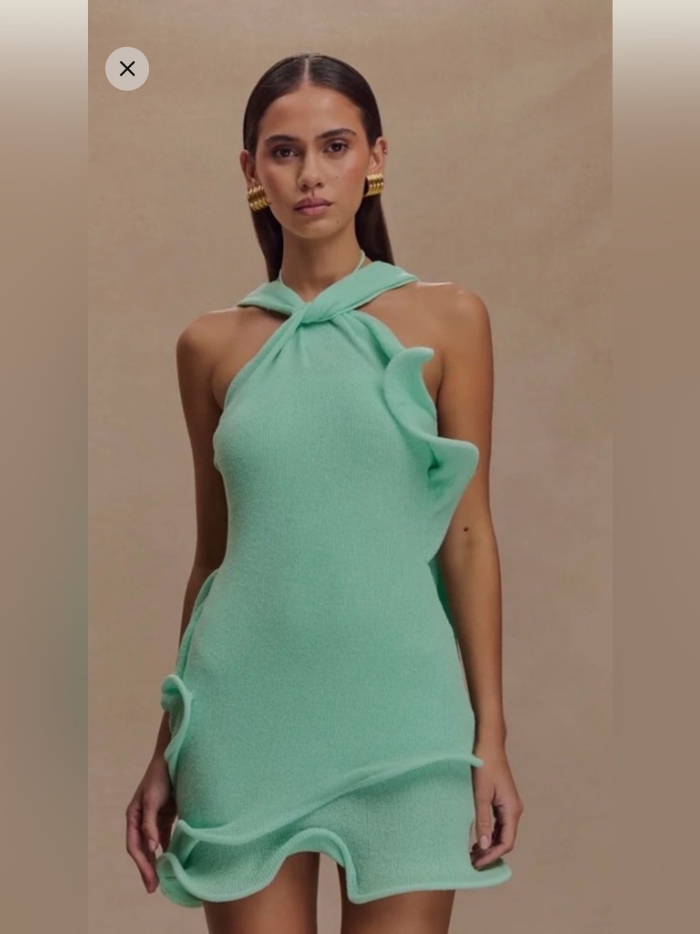 Meshki Mint Twist Halter Mini Dress
